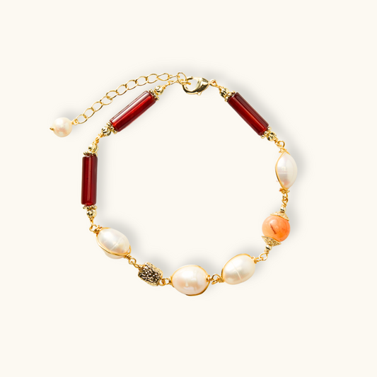 Crimson Elegance Pearl Bracelet