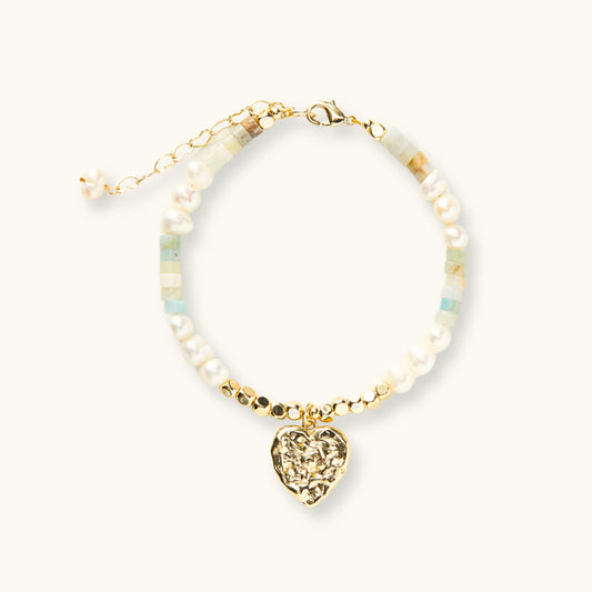 Golden Heartbeat Multi-Gem Pearl Bracelet