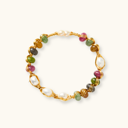 Rainbow Tourmaline Pearl Weave Bracelet