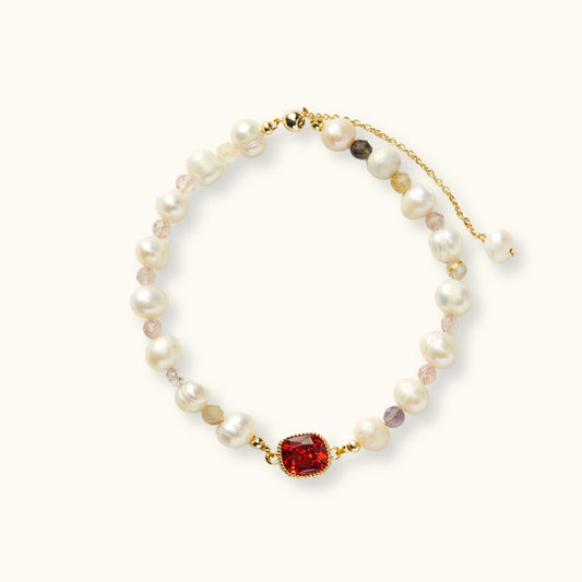 Ruby Heart Pearl Bracelet