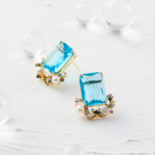 Ocean's Treasure Blue Glass & Tourmaline Pearls Earrings